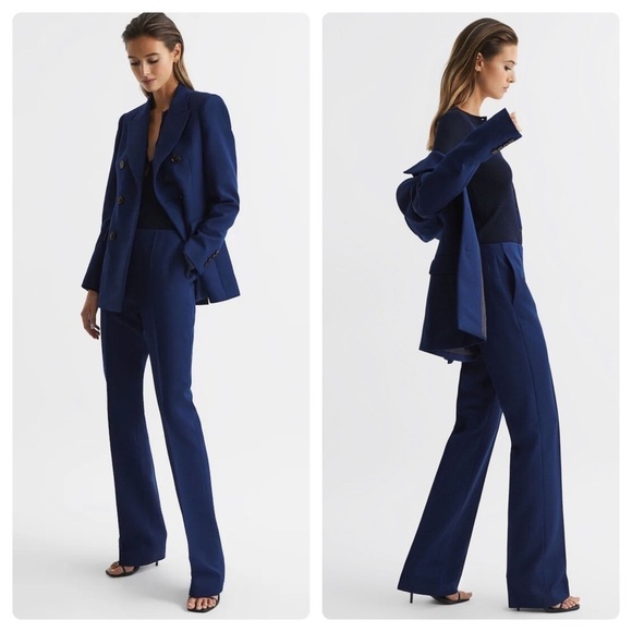 Reiss Pants - New! Reiss Kali Slim Mid Rise Wool Flare Trousers Navy Blue Size 10 NWT!